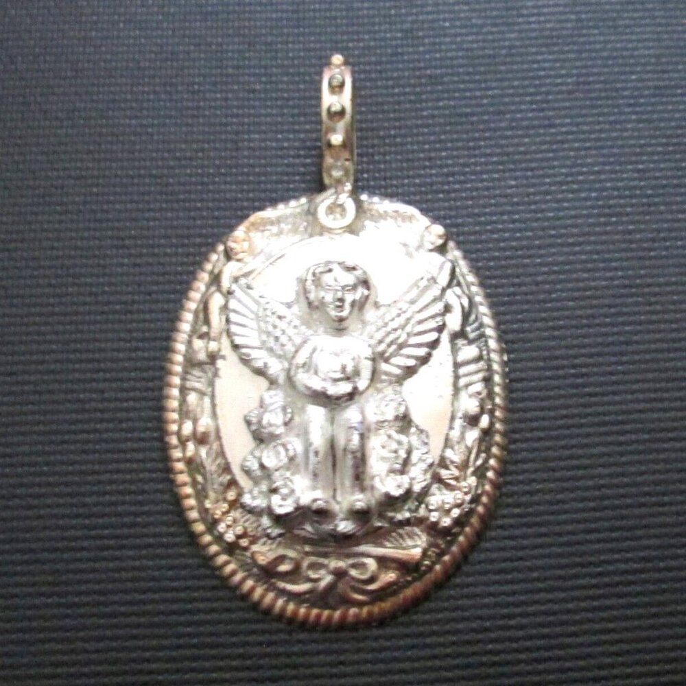 Vintage Rebecca Collins Cherub Angel Silvertone Pendant Signed